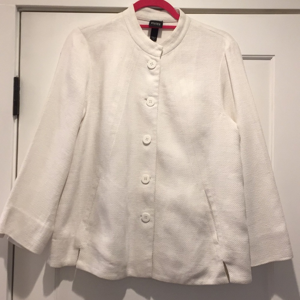 Eileen Fisher white linen structured jacket